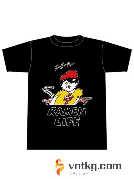 RAMEN LIFE Tシャツ 黒（赤・サイズL）