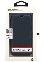 BMW 公式ライセンス品 iPhoneX専用 PUレザー手帳型ケース PC Hard Case-Rubber Finish-Navy BOOKTYPE IP...