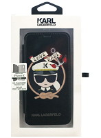 KARL 公式ライセンス品 iPhoneX専用 マリン柄PUレザー 手帳型ケース Booktype case-Captain Karl-Black ...