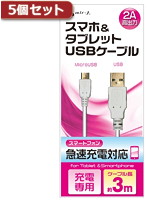 5個セット エアージェイ USB 2Aカラーケーブル 3M WH UKJ2AN-3MWHX5