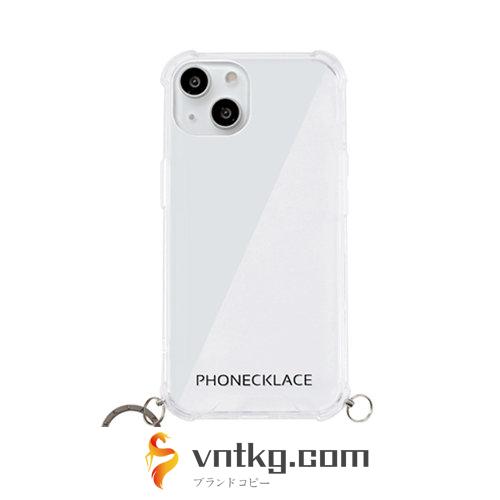 PHONECKLACE ストラップ用リング付きクリアケース for iPhone 13 mini ガンブラックチャーム PN21588i13MNBK
