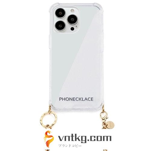 PHONECKLACE チェーンショルダーストラップ付きクリアケース for iPhone 13 Pro Max ゴールド PN21614i13PMGD