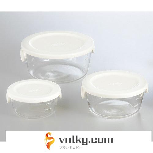 ハリオ 耐熱ガラス製保存容器（丸）3点セット ホワイト 1169-038